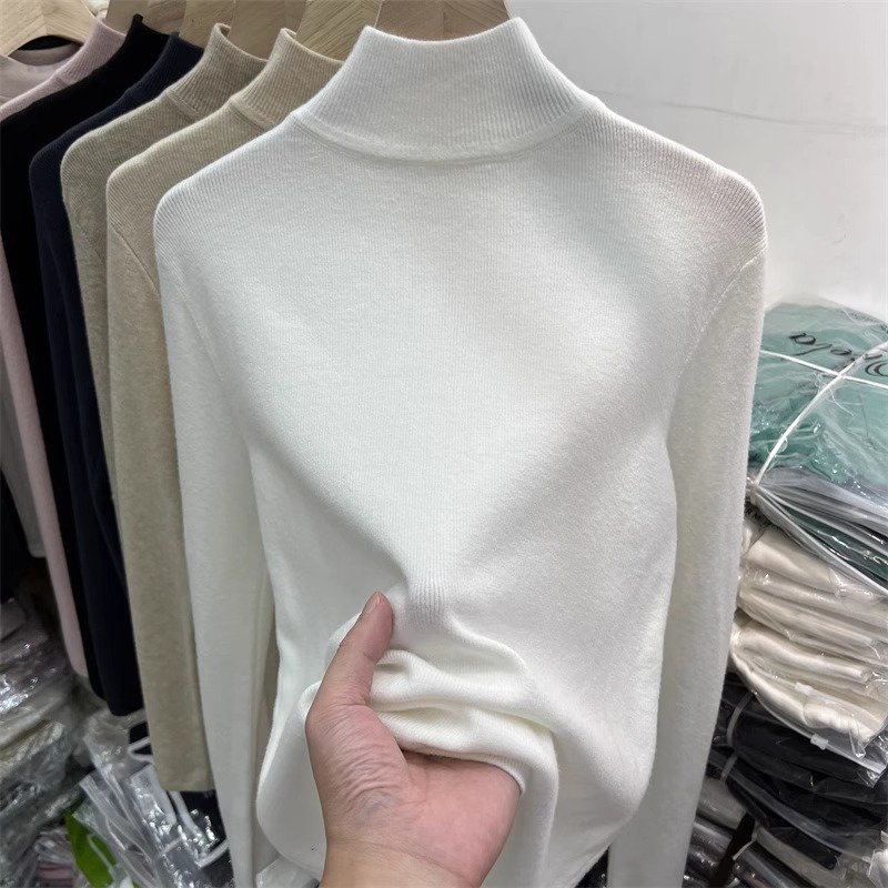 Half turtleneck long-sleeved knitted bottoming shirt for women 2024 autumn and winter new style foreign style inner sweater slim fit versatile top