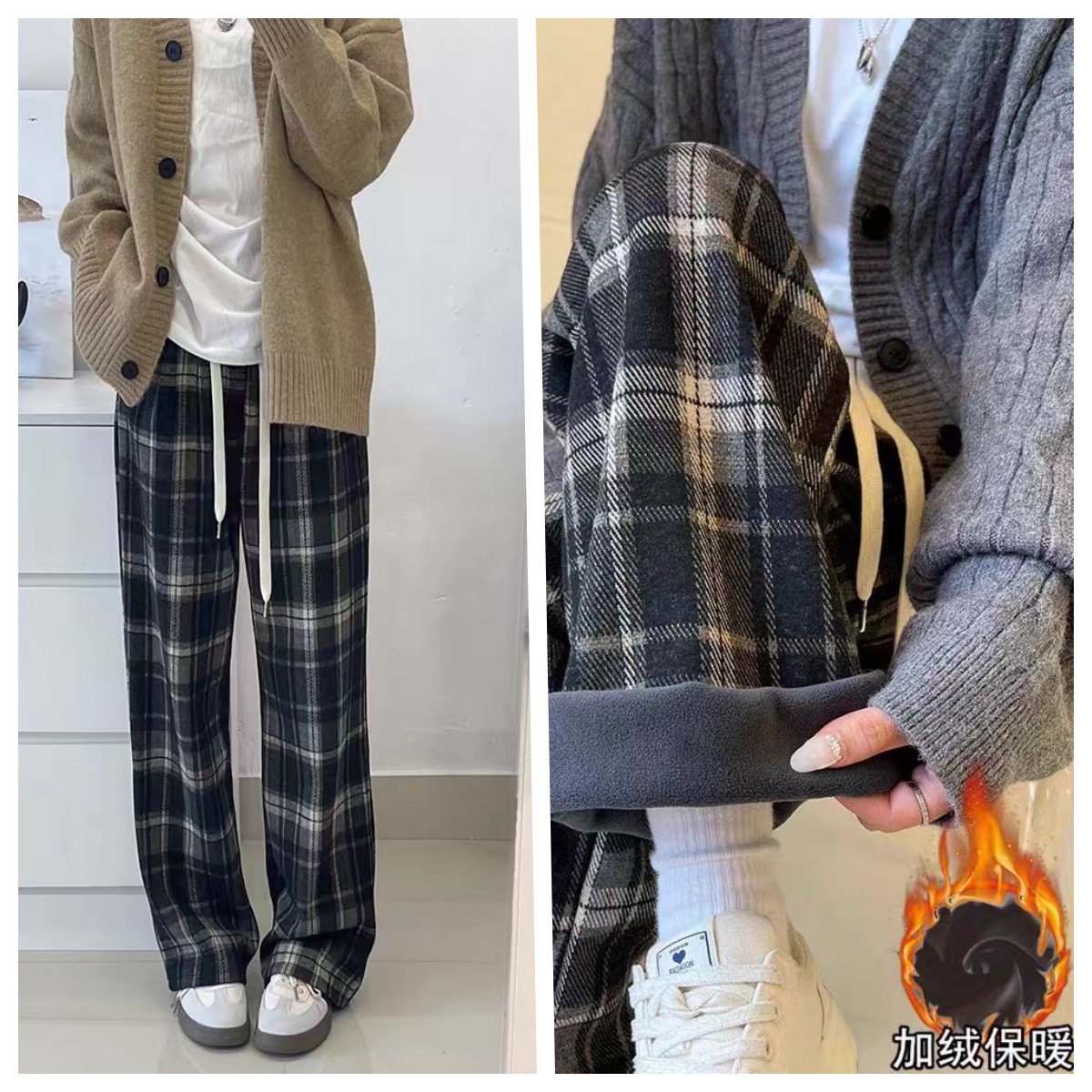 Vintage Gauze Women's Autumn/Winter High-Waisted Flowy Loose Thick Casual Straight Leg Wide Leg Pants Long