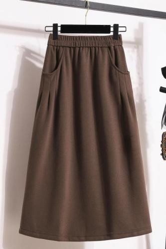 2024 Autumn and Winter Large Size Stretch Skirt Simple and Versatile Slim Casual Loose H-Line Skirt Long Skirt Mid-Waist Women