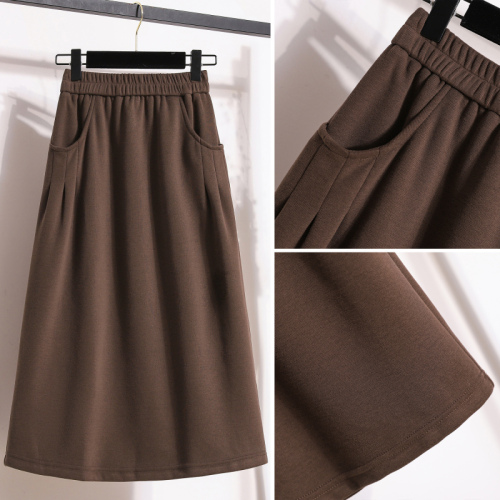 2024 Autumn and Winter Large Size Stretch Skirt Simple and Versatile Slim Casual Loose H-Line Skirt Long Skirt Mid-Waist Women