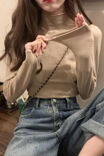 Autumn style new slim striped sweater for women, half turtleneck, long sleeves, thin bottoming sweater, trendy