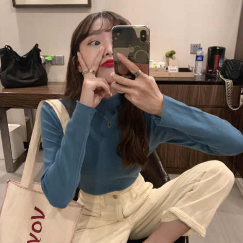 Autumn style new slim striped sweater for women, half turtleneck, long sleeves, thin bottoming sweater, trendy