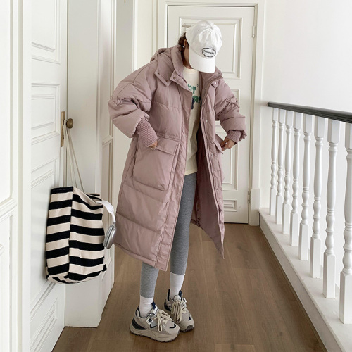 2024 winter new style mid-length down cotton coat for women Korean style large pocket hooded loose thickened ins cotton coat