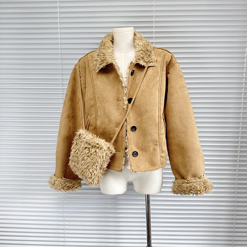 Winter new style suede fur all-in-one short style fur lapel jacket for women thickened design top for women