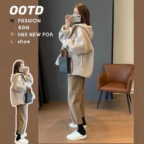 2024 hooded simple casual fashion cardigan little man top autumn and winter new plush sherpa jacket