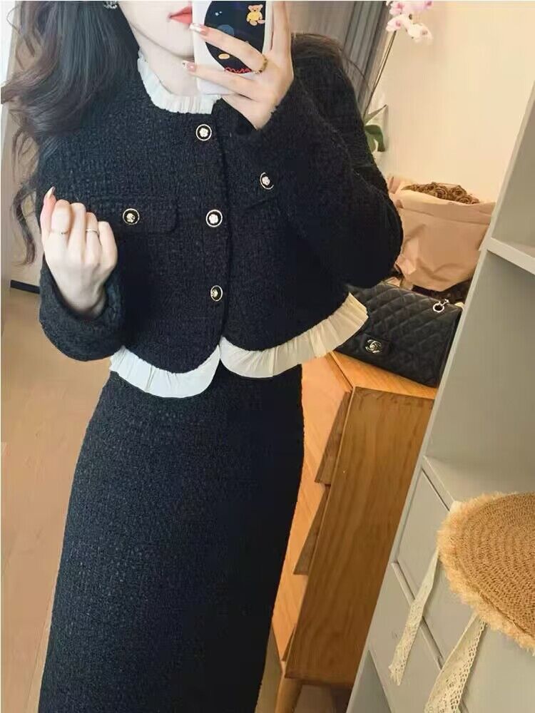 French-style little black dress set for rich heiresses, 2024 autumn/winter new noble and elegant women's dress