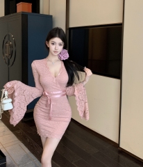 Actual shot of gentle, feminine fragrance, French romantic, slimming and fashionable dress