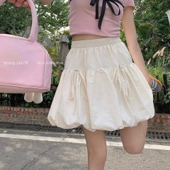 Including safety pants, sweet bow skirt, women's summer slimming high-waisted fluffy bud skirt, anti-exposure A-line skirt