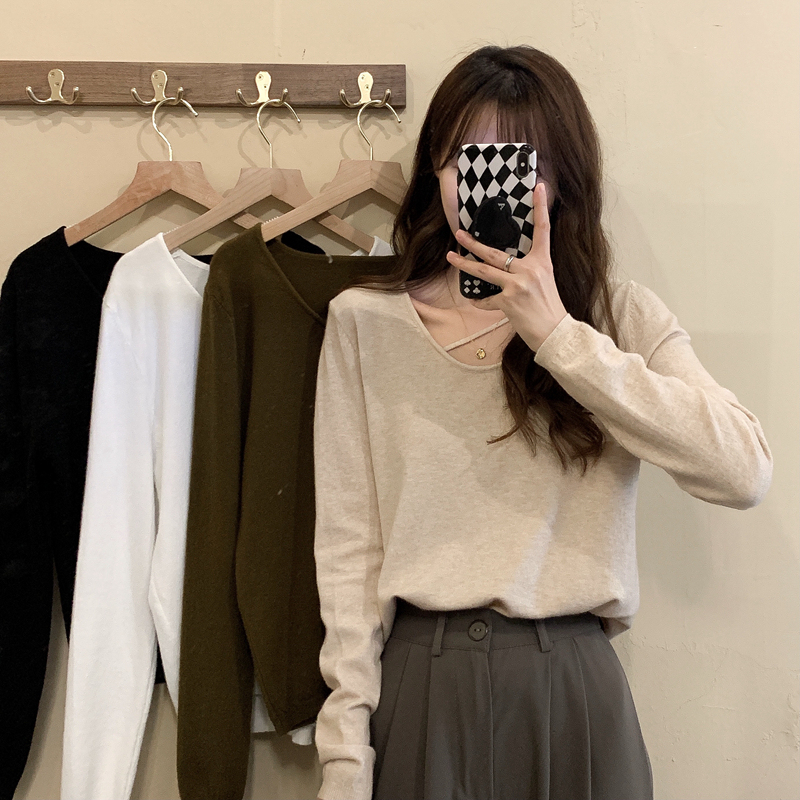 Autumn and winter Korean style versatile design long-sleeved inner knitted bottoming shirt women's sweater top