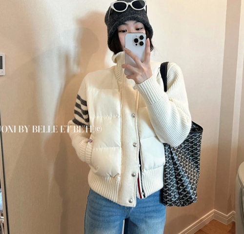 Small stand-up collar short cotton coat for women 2024 winter new style knitted splicing design versatile fake two-piece coat