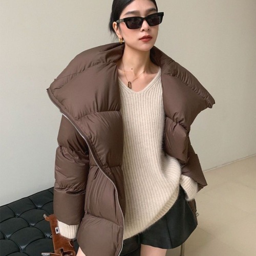 Brown Lapel Women's Winter Fashion Casual Cotton Design Bread Jacket