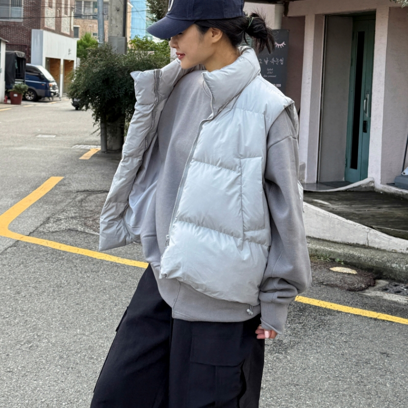 High-end high-collar vest jacket for women, autumn and winter design, loose outer wear, warm cotton clothing