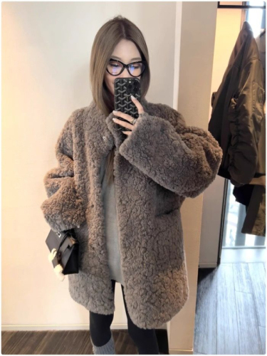 Lazy style mid-length fur coat all-in-one women's winter loose eco-friendly fur coat high fashion top trend