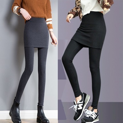 Women's Outerwear Leggings for Autumn and Winter, Two-Piece, Mid-Leg, Fleece Lined, Thick Cotton, Fitted, High-Waisted, and Flared