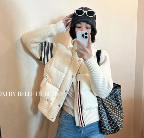 Small stand-up collar short cotton coat for women 2024 winter new style knitted splicing design versatile fake two-piece coat