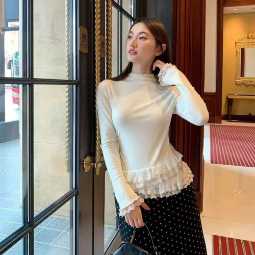 Canticle atmosphere is full of fragrance! Lace drawstring half high neck undershirt new style brushed 