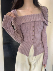 Real shot real autumn and winter new one-shoulder long-sleeved top T-shirt women's bottoming shirt