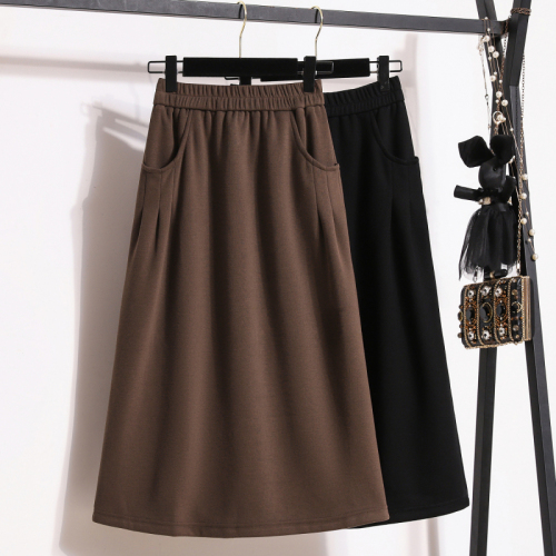 2024 Autumn and Winter Large Size Stretch Skirt Simple and Versatile Slim Casual Loose H-Line Skirt Long Skirt Mid-Waist Women