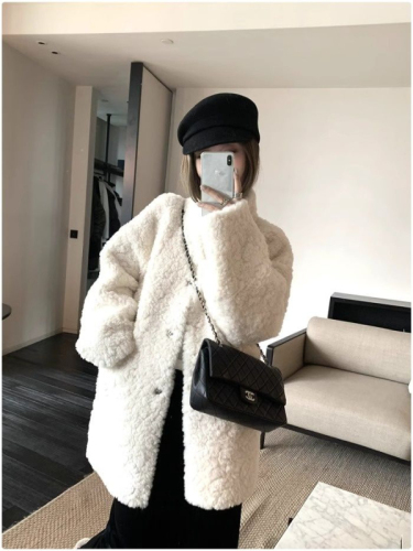 Lazy style mid-length fur coat all-in-one women's winter loose eco-friendly fur coat high fashion top trend