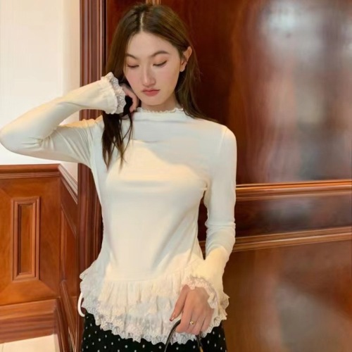 Canticle atmosphere is full of fragrance! Lace drawstring half high neck undershirt new style brushed 