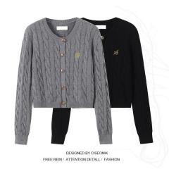 French preppy style sweater knitted cardigan for women 2024 new autumn style lazy style slimming twist jacket trend