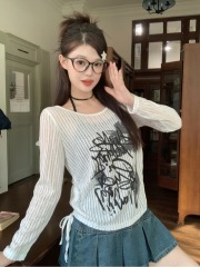 2024 plus size women's early autumn new style halterneck long-sleeved two-piece T-shirt top