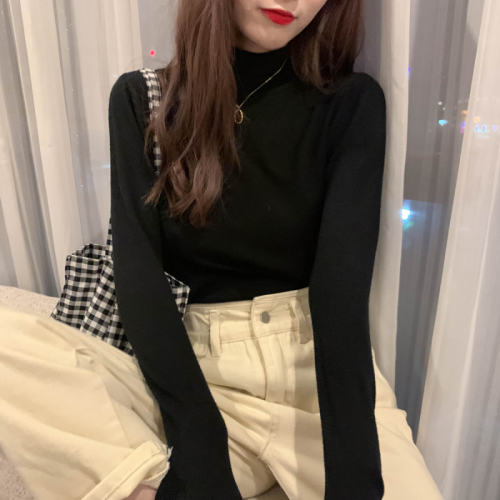 Autumn style new slim striped sweater for women, half turtleneck, long sleeves, thin bottoming sweater, trendy