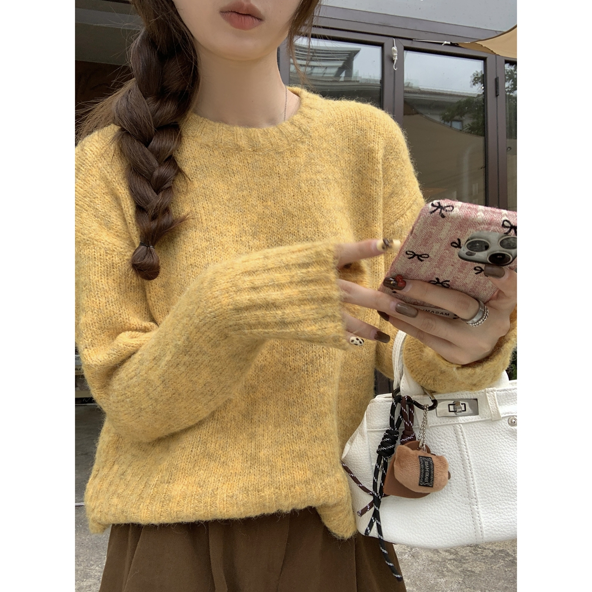 Real shot of autumn and winter Korean style round neck versatile loose woolen sweater with long-sleeved sweater top