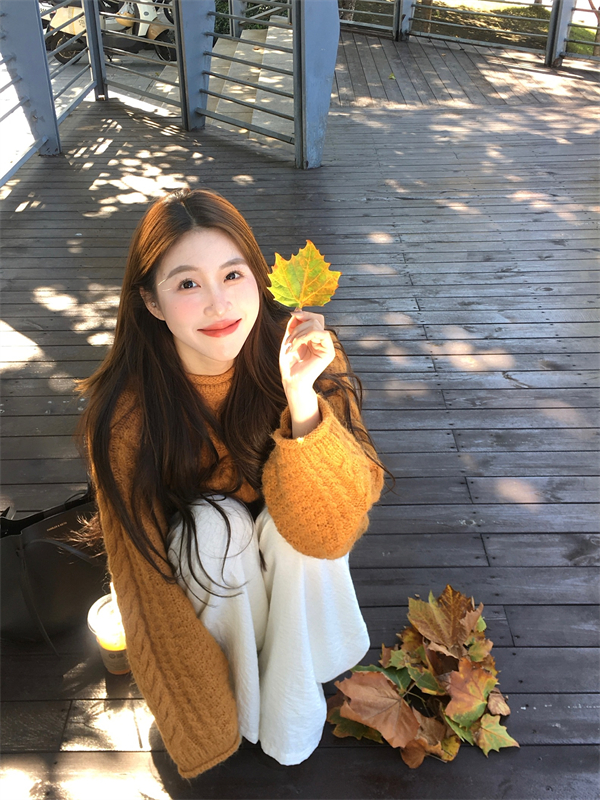 實拍棒針加厚提花菱格慵懶寬鬆套頭針織毛衣外套女
