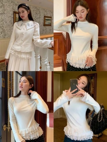 Canticle atmosphere is full of fragrance! Lace drawstring half high neck undershirt new style brushed 