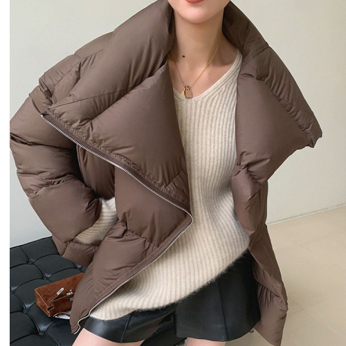 Brown Lapel Women's Winter Fashion Casual Cotton Design Bread Jacket