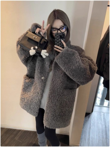 Lazy style mid-length fur coat all-in-one women's winter loose eco-friendly fur coat high fashion top trend