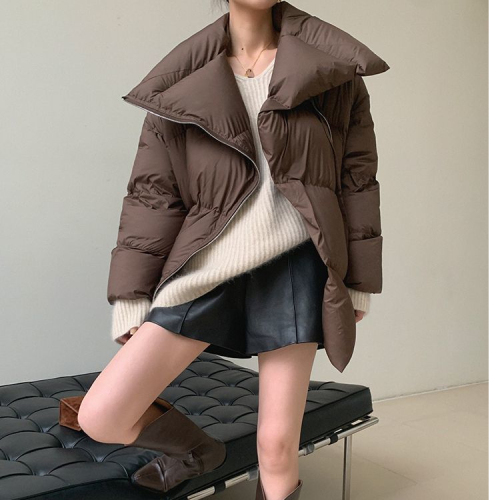 Brown Lapel Women's Winter Fashion Casual Cotton Design Bread Jacket