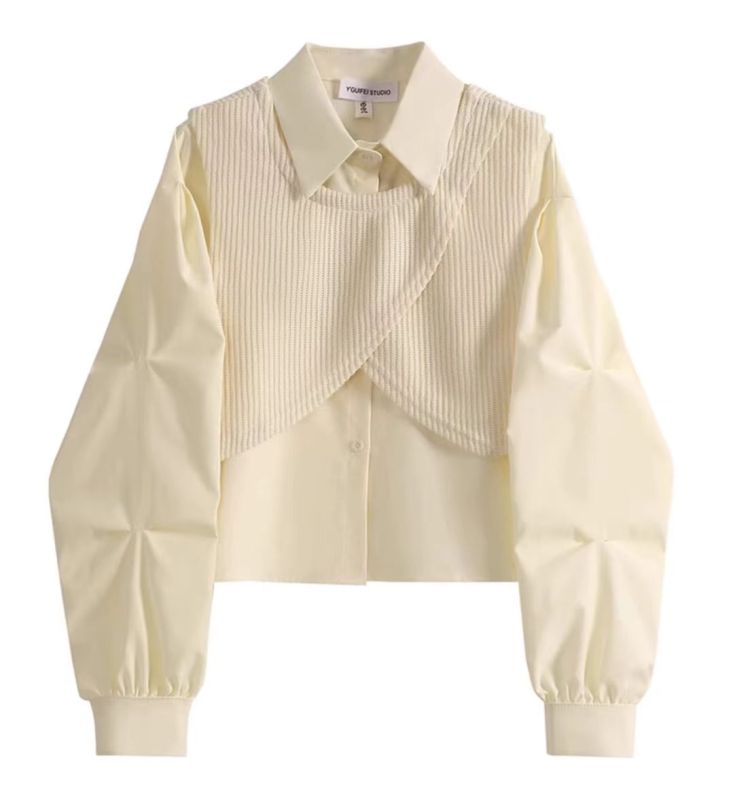 New outfit 2024 high-end retro style fake two-piece shirt for women Korean style denim skirt two-piece set
