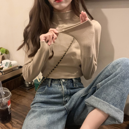 Autumn style new slim striped sweater for women, half turtleneck, long sleeves, thin bottoming sweater, trendy