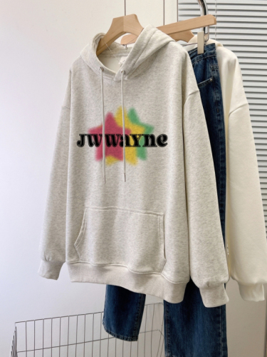 Real shot of Chinese cotton composite thin 310g/plus velvet 410g autumn and winter sweatshirt for women with print