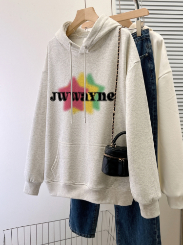 Real shot of Chinese cotton composite thin 310g/plus velvet 410g autumn and winter sweatshirt for women with print