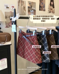 Vintage Plaid Wool Knit A-Line High-Waist Shaping Skirt for Women - Fall/Winter Short Dress