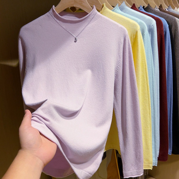 Autumn and Winter Soft and Sticky Underwear Half High Neck Knitted Underwear Women's Early Autumn Loose Fit Versatile High Neck Sweater Slimming Top 