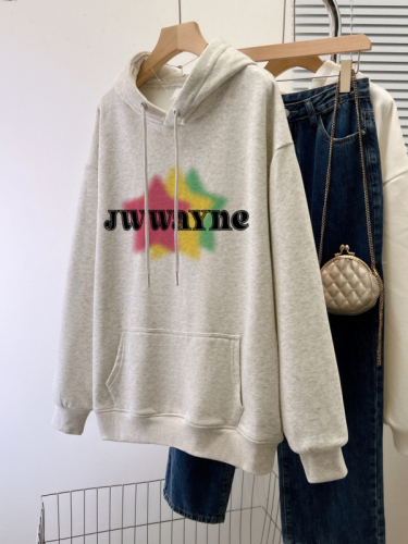 Real shot of Chinese cotton composite thin 310g/plus velvet 410g autumn and winter sweatshirt for women with print