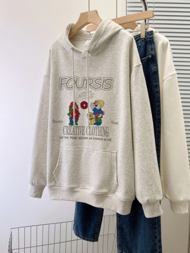 Real shot of Chinese cotton composite thin 310g/plus velvet 410g autumn and winter sweatshirt for women with print