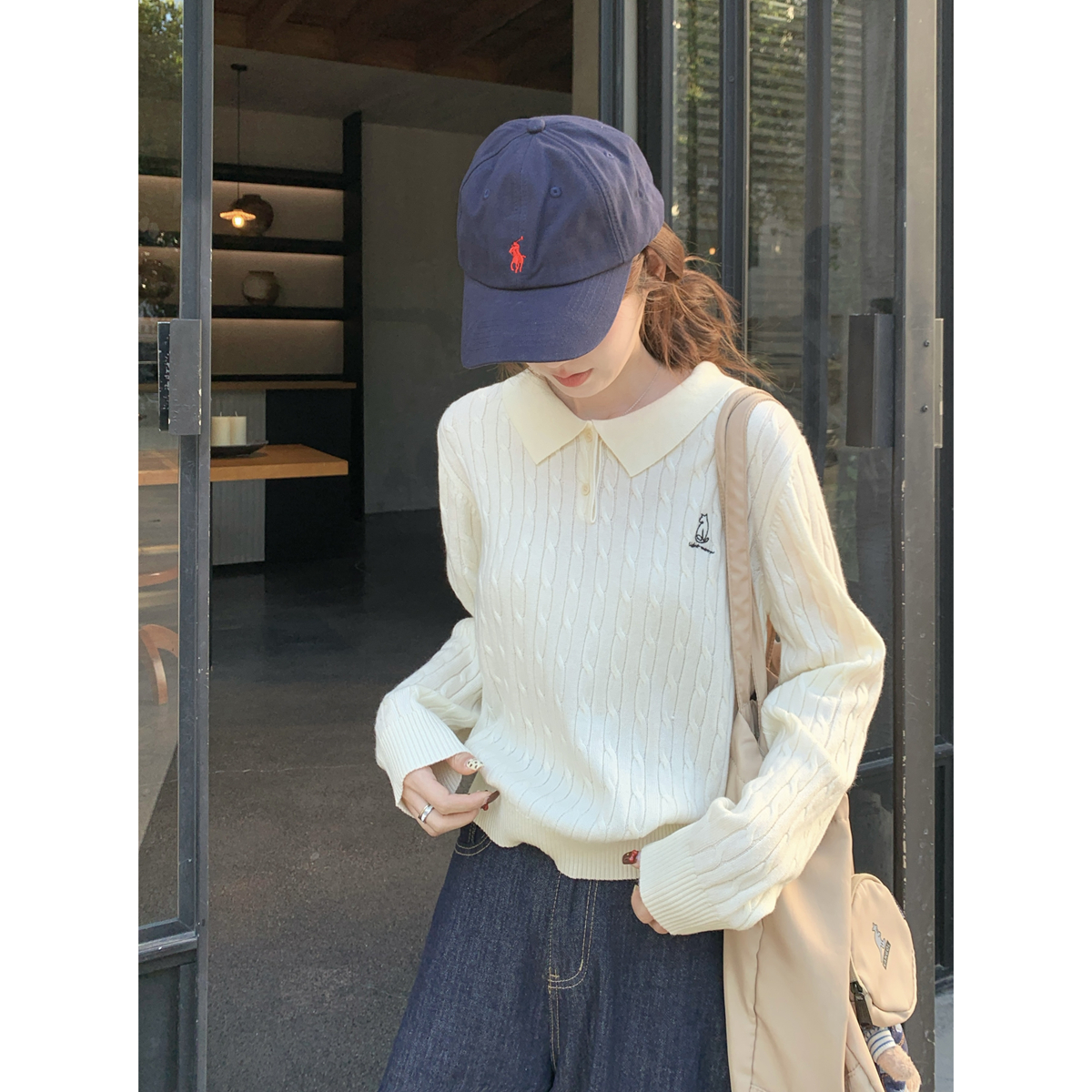 Real shot of autumn and winter Korean style button doll collar twist wool sweater for age 6 with a long-sleeved sweater inside