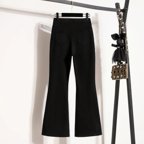 2024 Autumn New Large Size High Waist Elastic Slim Flared Pants Women's Nine-Point Simple Casual Flared Pants