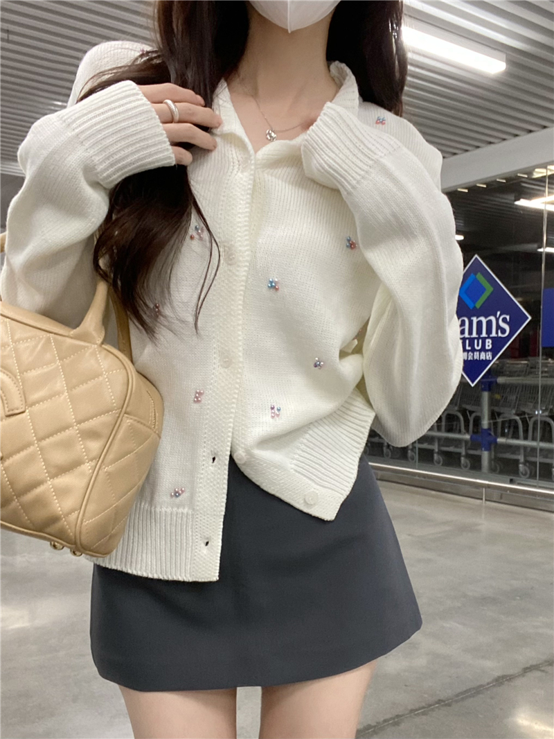 Real shot of colorful diamond sweater knitted jacket for women with high-end French cardigan design top