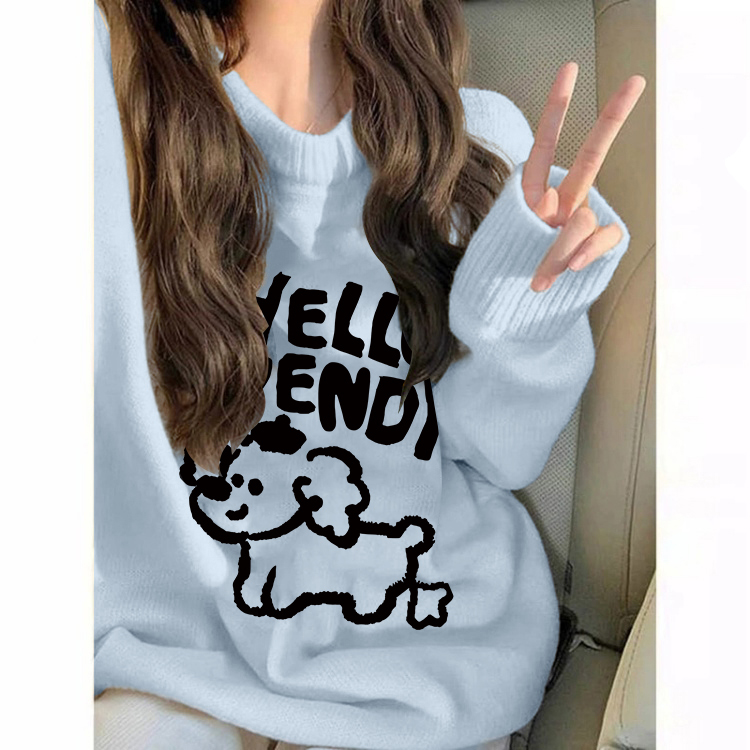 Chic and Gentle Style, Soft and Cozy, Oversized Loose, Suitable for Autumn and Winter, Print Knit Sweater for Women