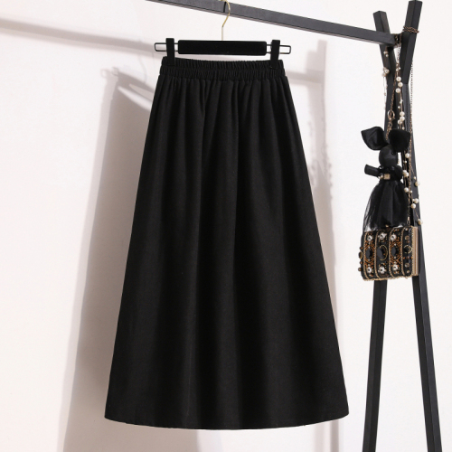 Large size 2024 black skirt for women new design stitching high waist slimming a-line skirt