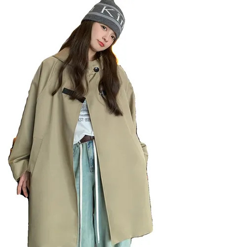 Design niche cape hooded windbreaker coat women's mid-length 2024 spring and autumn new loose casual coat