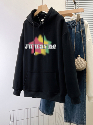 Real shot of Chinese cotton composite thin 310g/plus velvet 410g autumn and winter sweatshirt for women with print