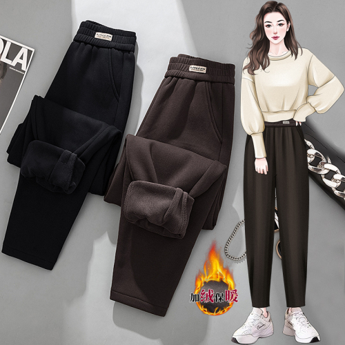 Plus size harem pants women's autumn and winter new air layer plus velvet thickening casual trousers carrot daddy pants