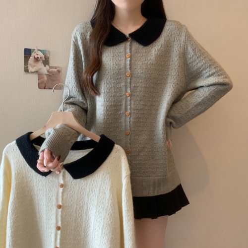Plus size autumn new style fat mm covers the flesh, looks slim and high-end, doll collar long-sleeved sweater jacket top